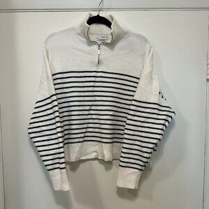Mango Striped Quarter Zip Sweater, Size Medium